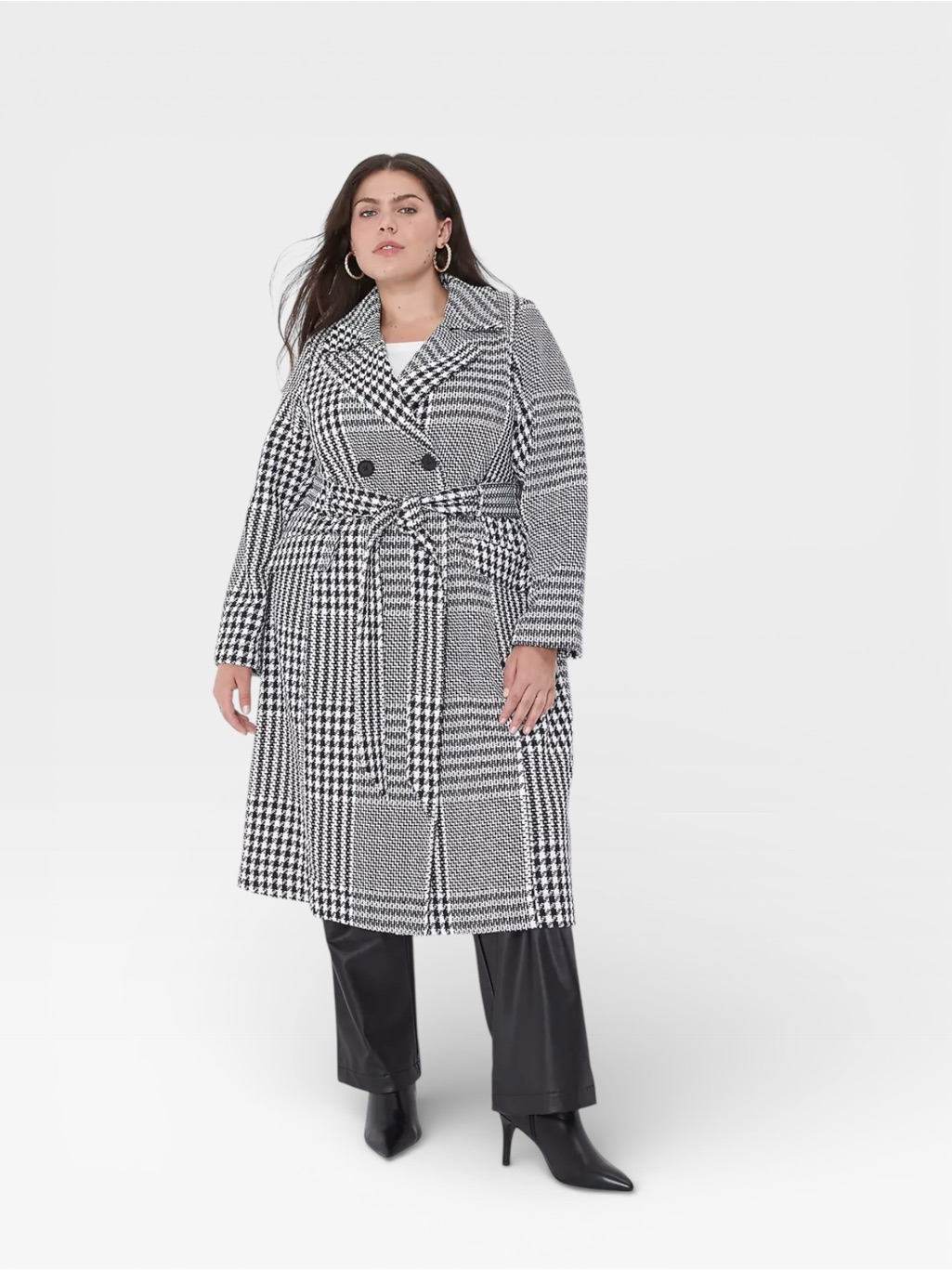 Lane Bryant Double-Breasted Plaid Coat Oversized Black Plaid